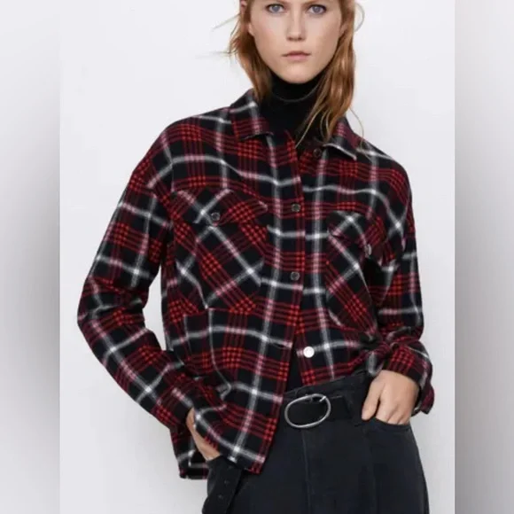 Zara Plaid Flannel Overshirt Jacket - Picture 2 of 9